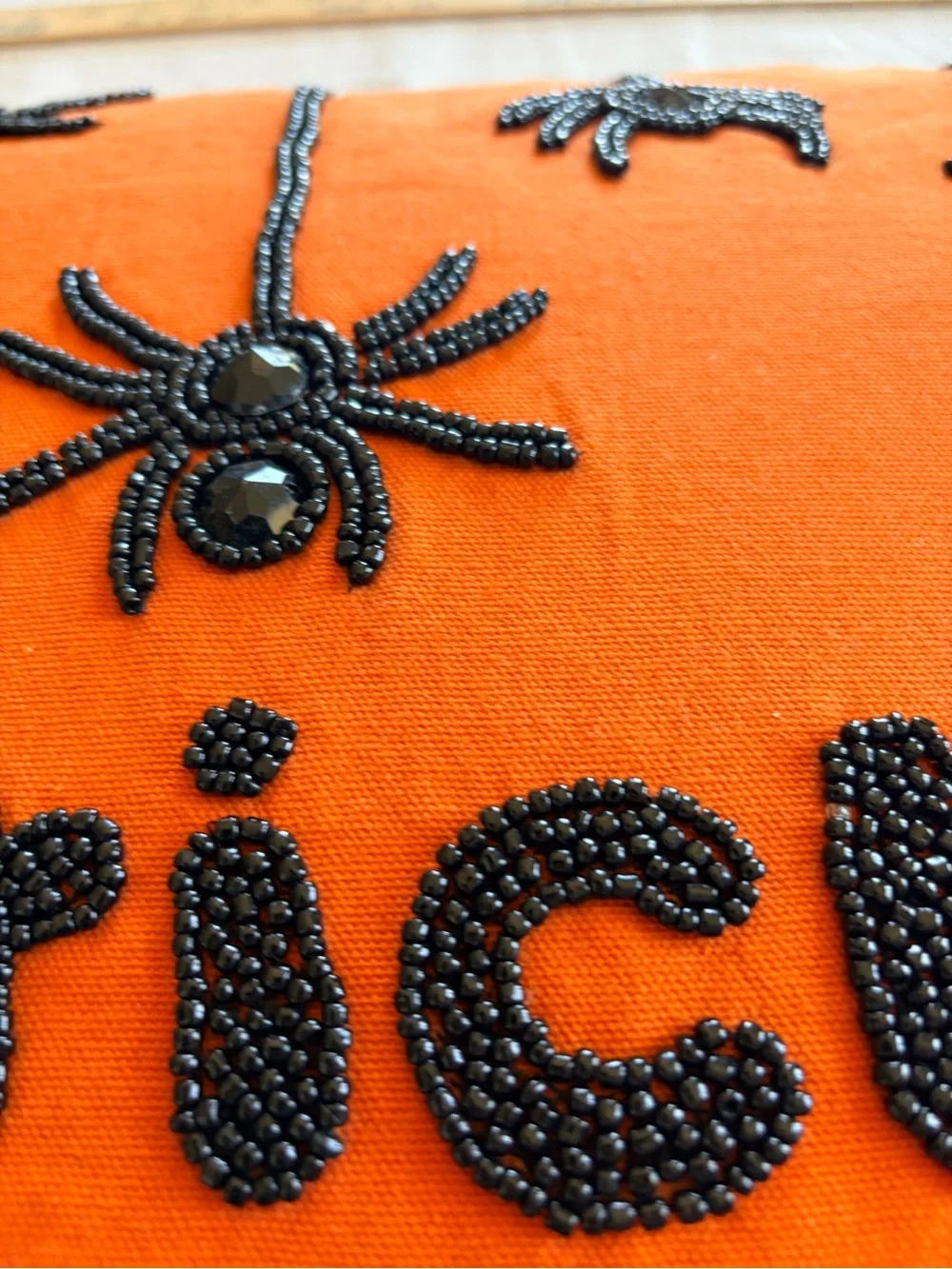 Halloween 'Trick or Treat' throw Pillow orange black beaded spiders fall 18